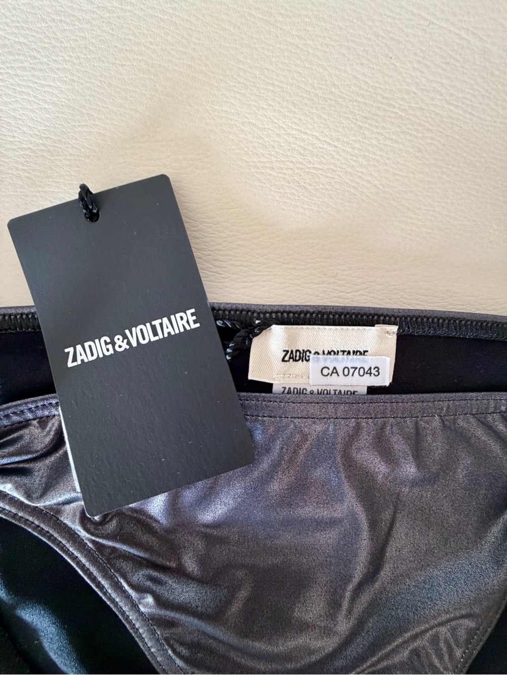 Zadig & Voltaire Shimmery Charcoal Side-Tie Bikini Bottom.  LUMIERE triangle.